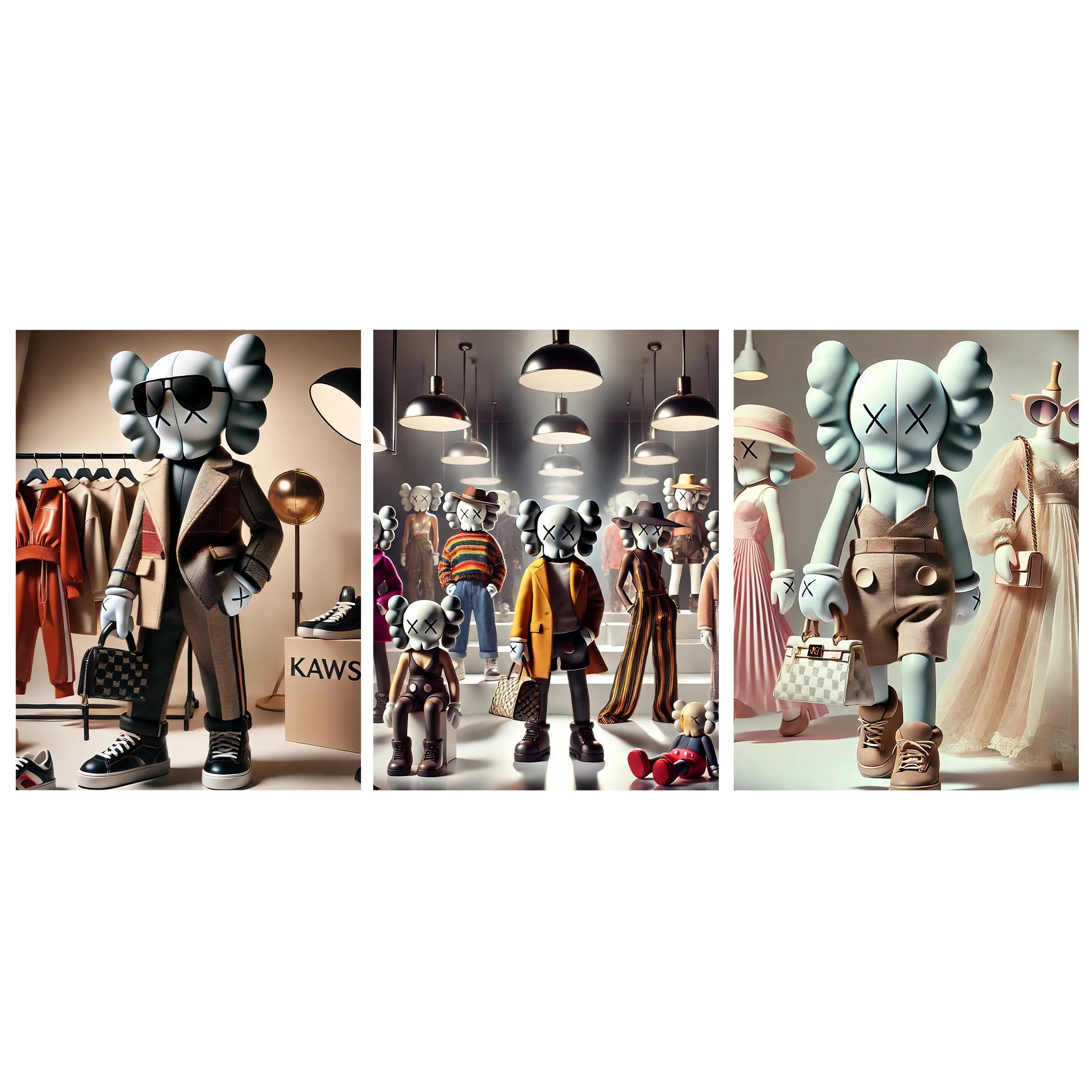 Kunstdruck auf Leinwand, mehrteilig, Efeu und Fittoni-Blätter, Blau