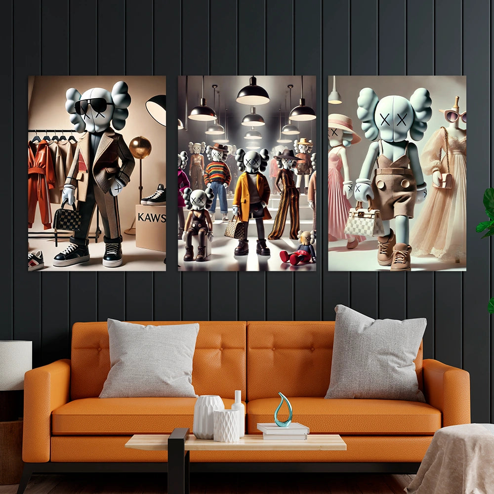 Kunstdruck auf Leinwand, mehrteilig, Efeu und Fittoni-Blätter, Blau