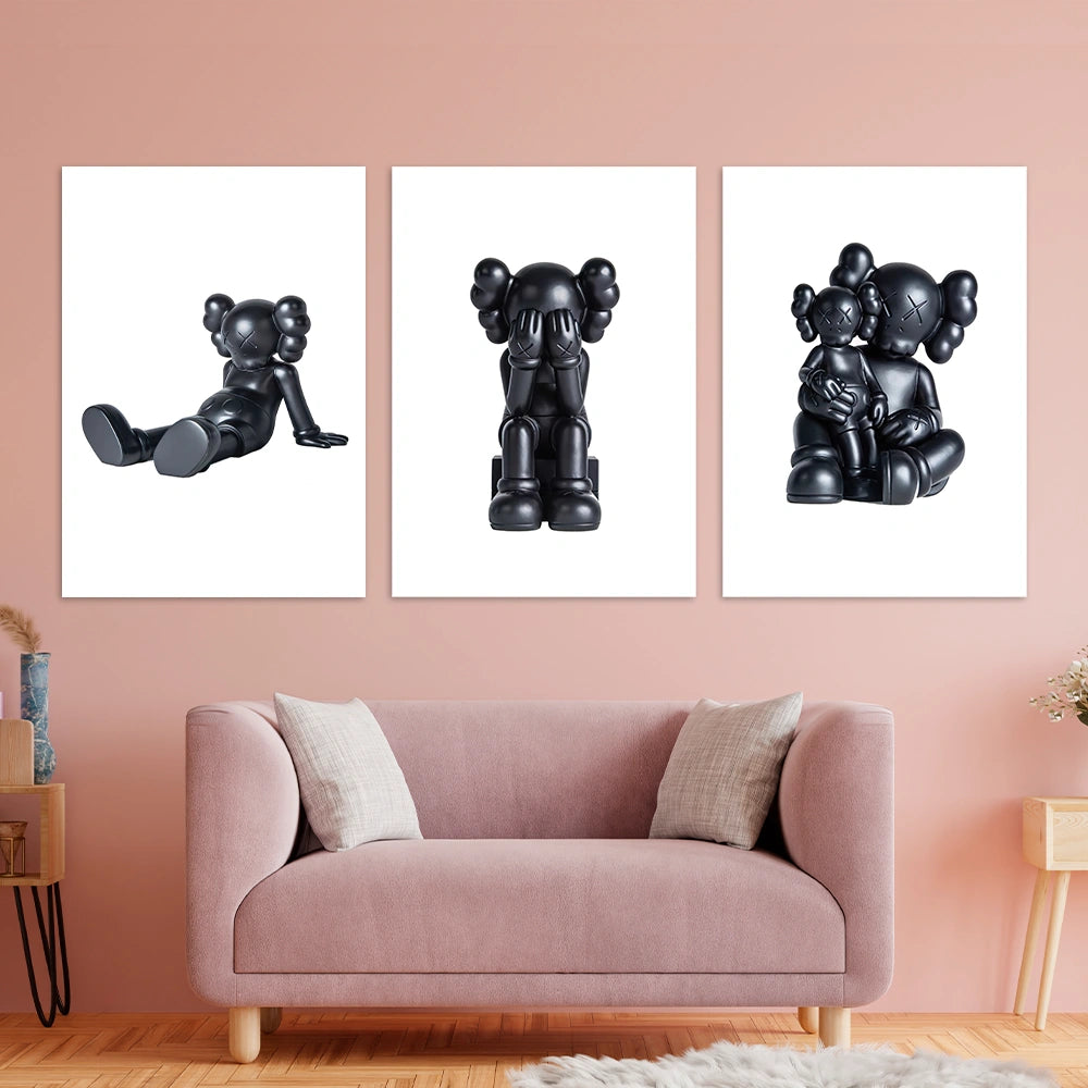 KAWS Canvas Wall Art Collection: Monochrome Mood Edition