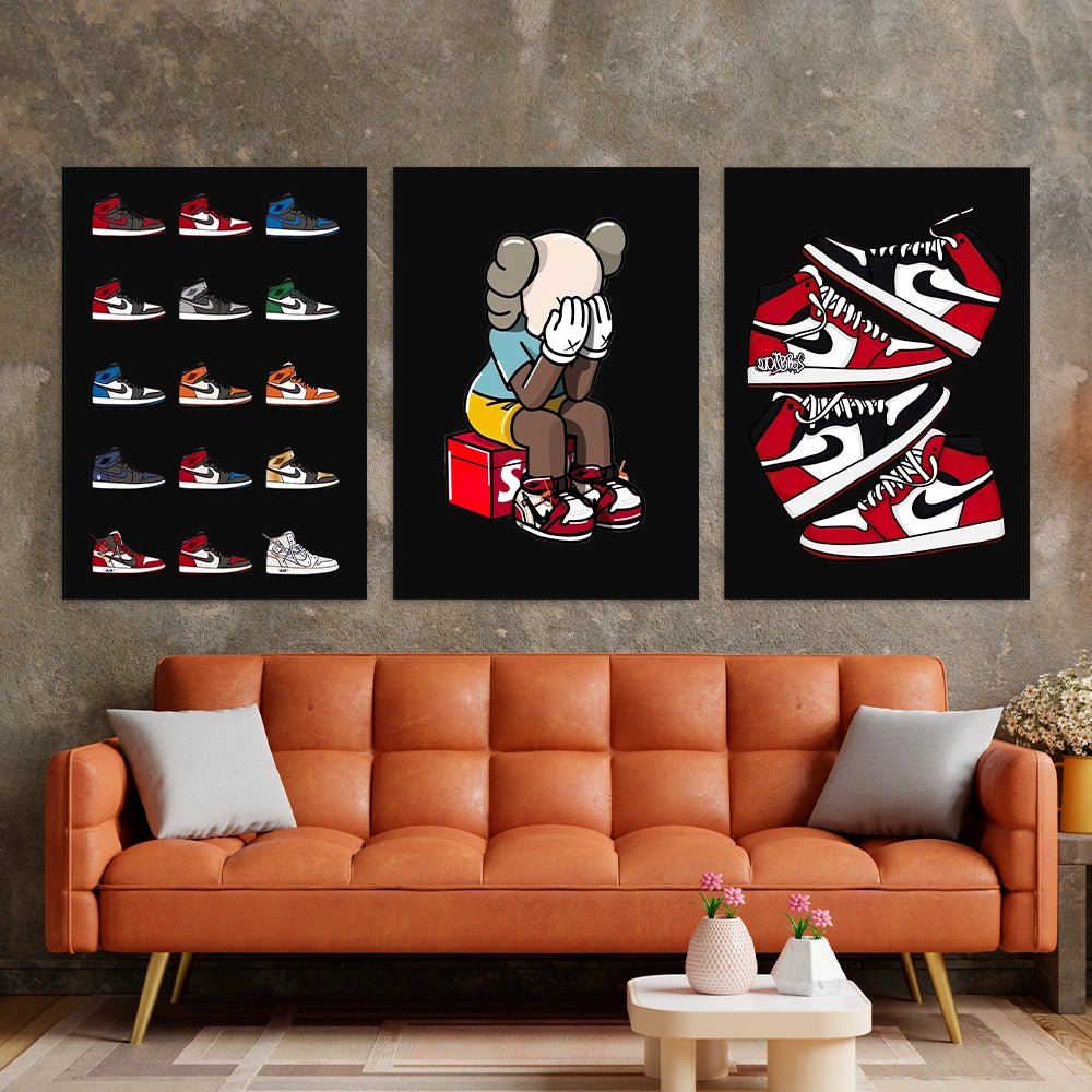 Kunstdruck auf Leinwand, mehrteilig, Efeu und Fittoni-Blätter, Blau