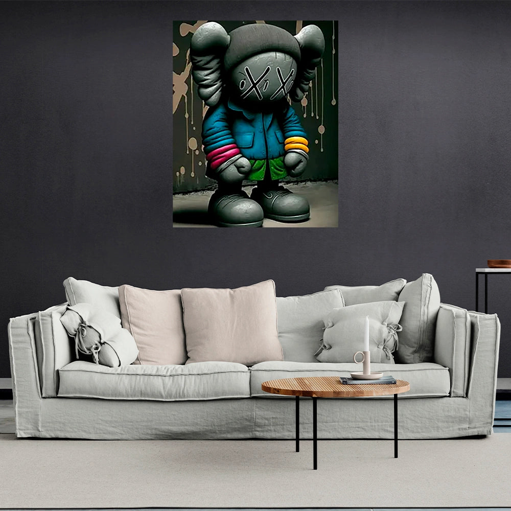 Urban Kaws-Inspired Bearbrick Canvas Wall Art - Edgy Street Style Print for Contemporary Decor