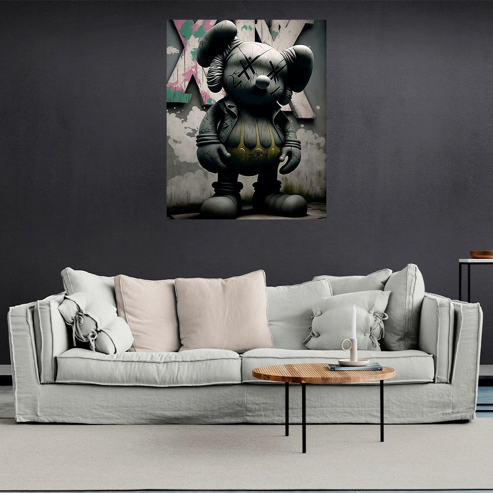 Kaws Edgy Bearbrick Street Wall Art Canvas - Bold Urban Figure Print for Contemporary Spaces