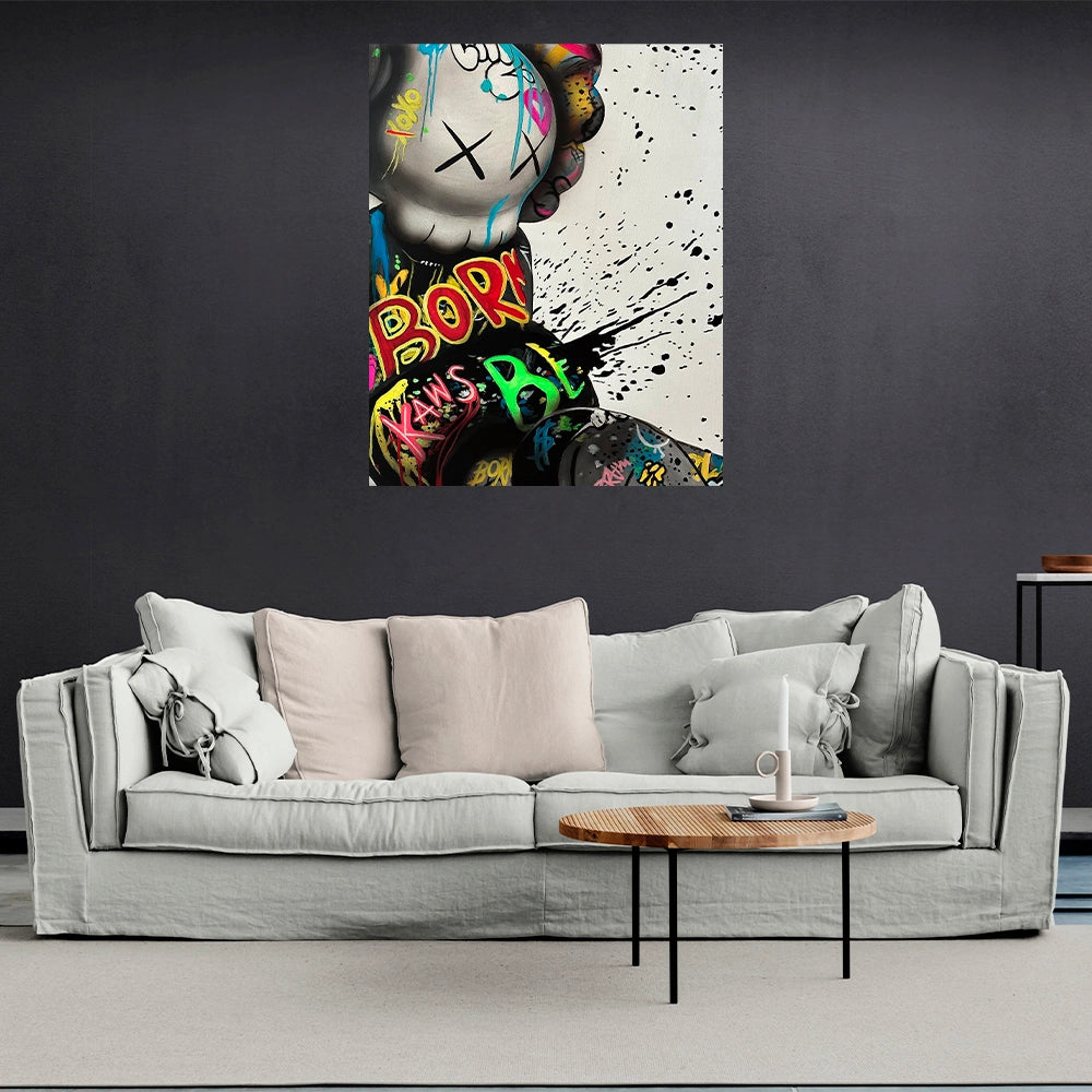 Kaws Dynamic Graffiti Canvas Art - Bold Urban Expression for Contemporary Spaces