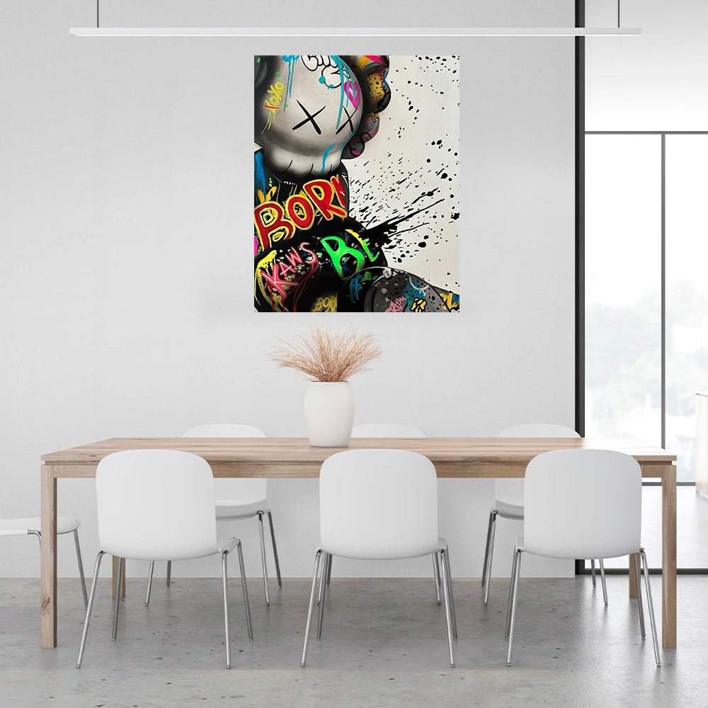 Kaws Dynamic Graffiti Canvas Art - Bold Urban Expression for Contemporary Spaces