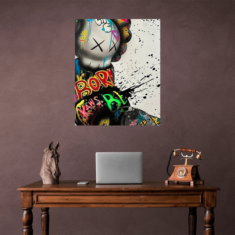 Kaws Dynamic Graffiti Canvas Art - Bold Urban Expression for Contemporary Spaces