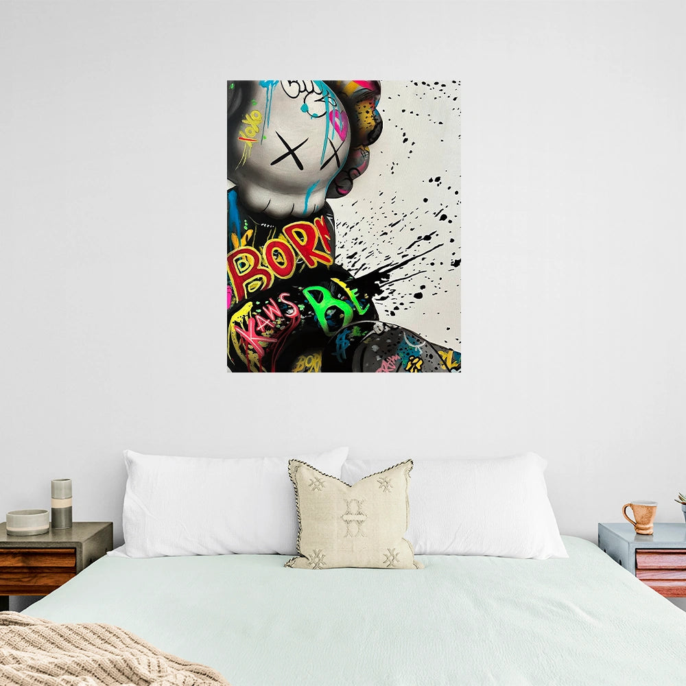 Kaws Dynamic Graffiti Canvas Art - Bold Urban Expression for Contemporary Spaces