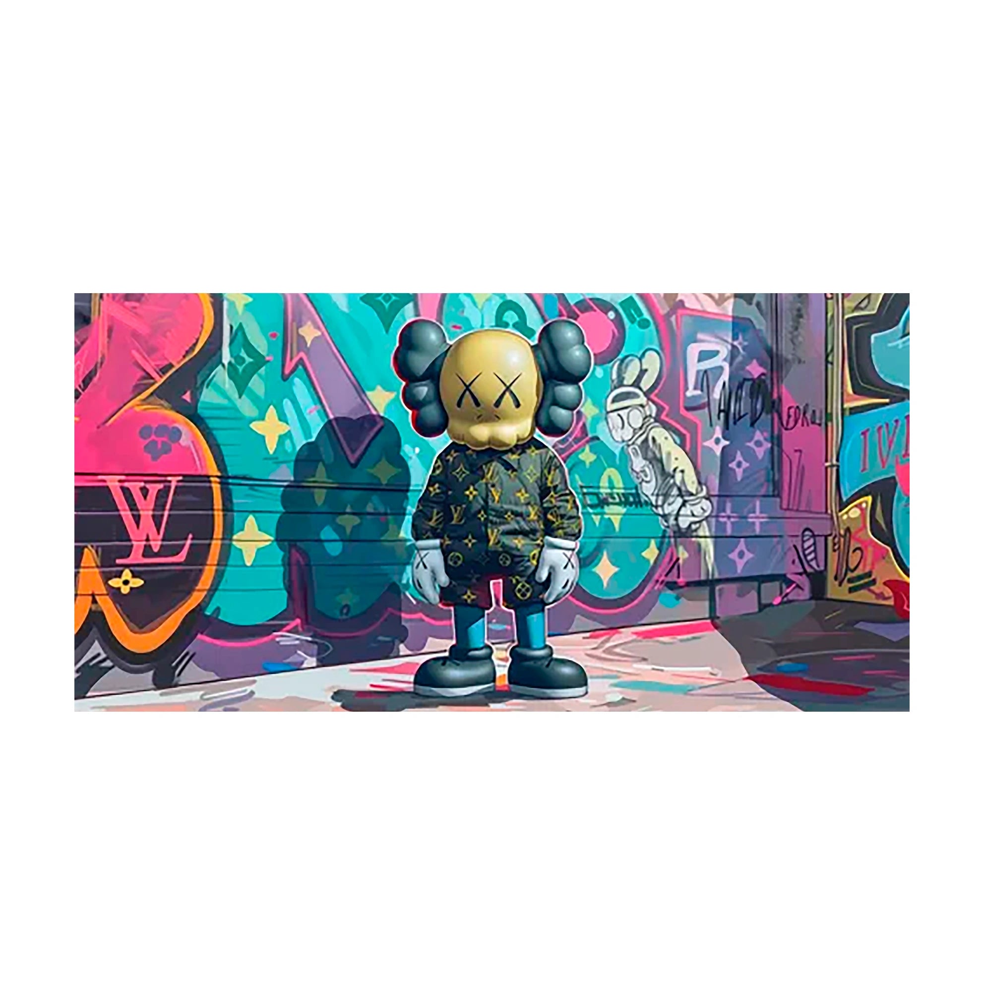 Eine Bullshit-Puppe im Graffiti-Stil, Kunstdruck auf Leinwand