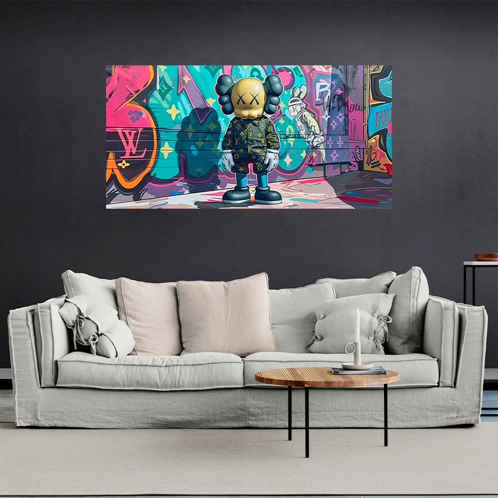 Eine Bullshit-Puppe im Graffiti-Stil, Kunstdruck auf Leinwand