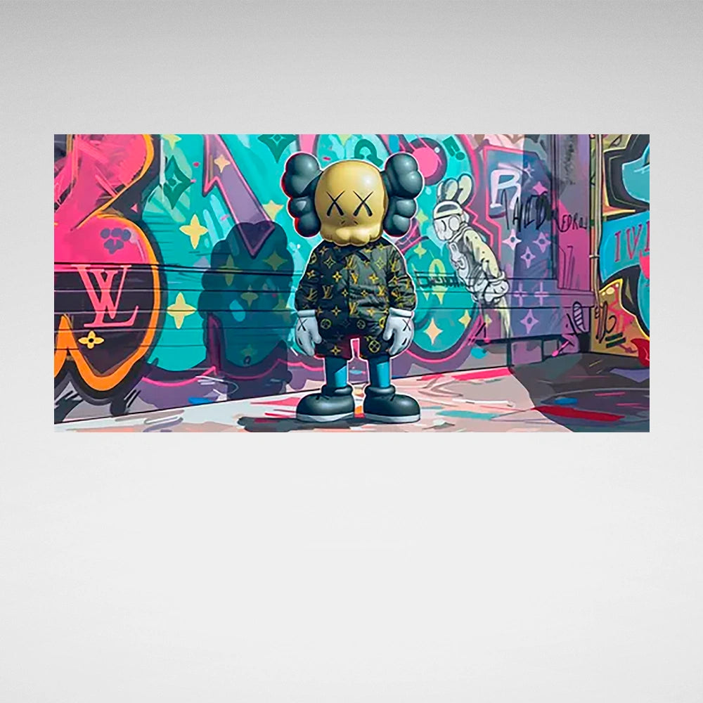 Eine Bullshit-Puppe im Graffiti-Stil, Kunstdruck auf Leinwand