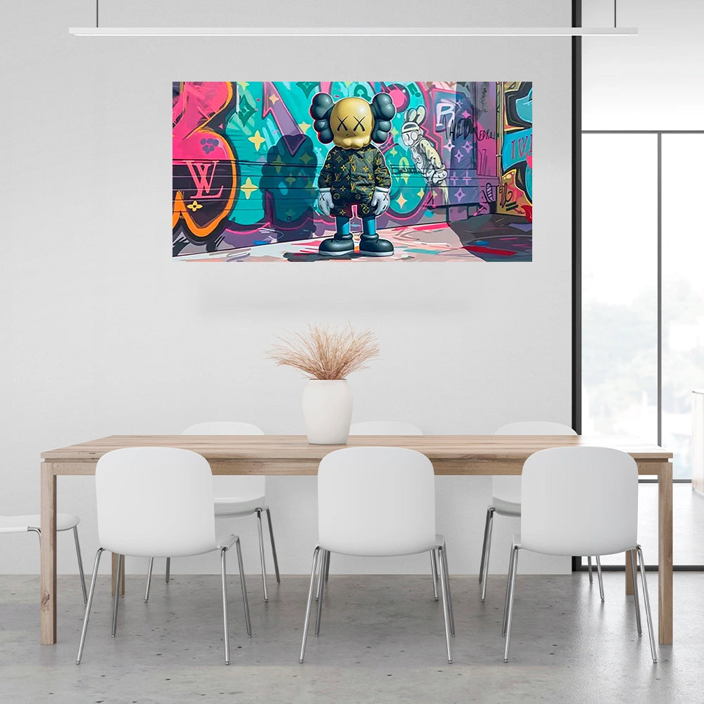 Eine Bullshit-Puppe im Graffiti-Stil, Kunstdruck auf Leinwand