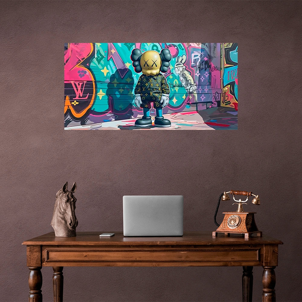 Eine Bullshit-Puppe im Graffiti-Stil, Kunstdruck auf Leinwand