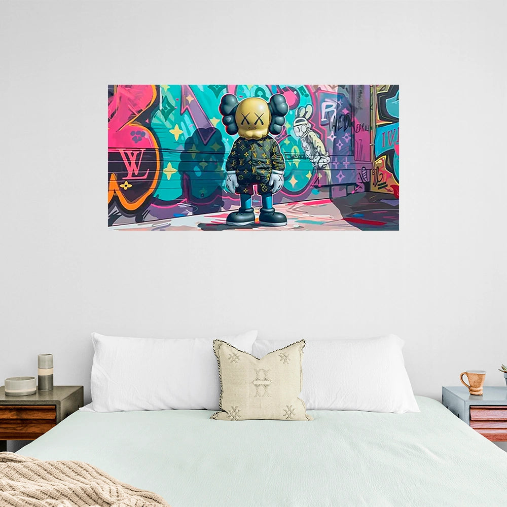 Eine Bullshit-Puppe im Graffiti-Stil, Kunstdruck auf Leinwand