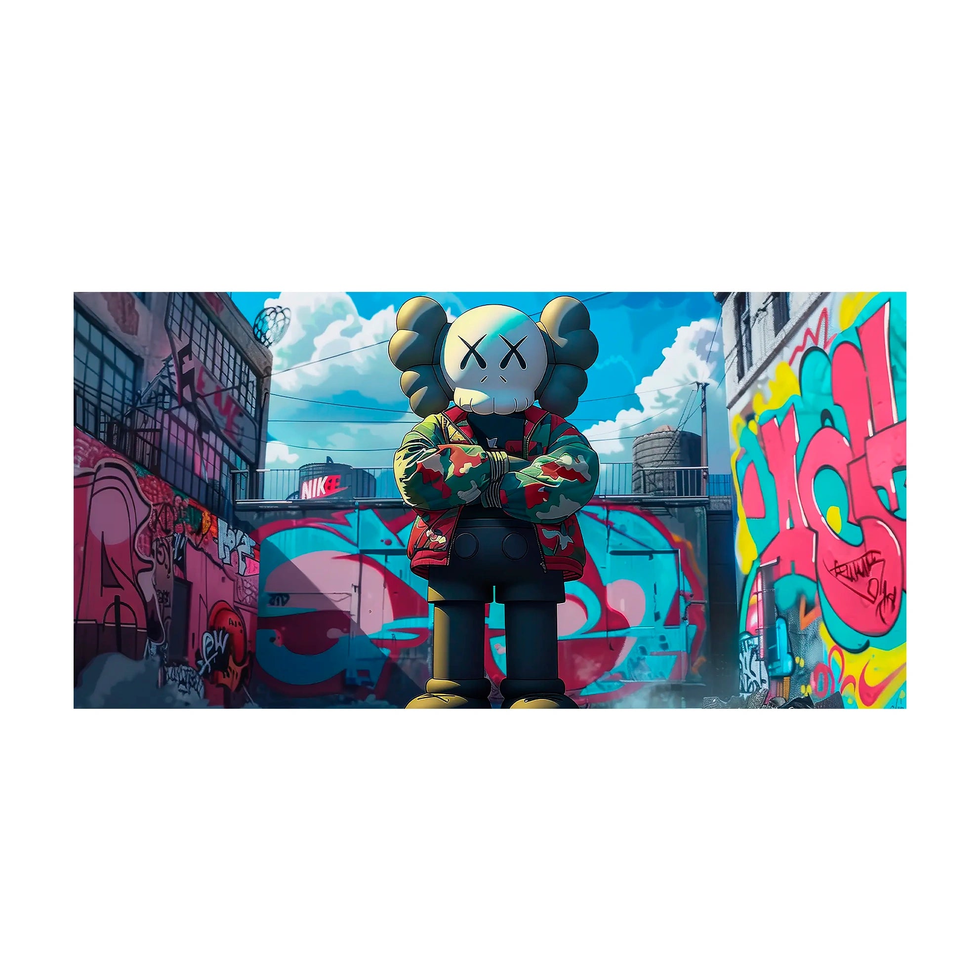 Eine Bullshit-Puppe im Graffiti-Stil, Kunstdruck auf Leinwand