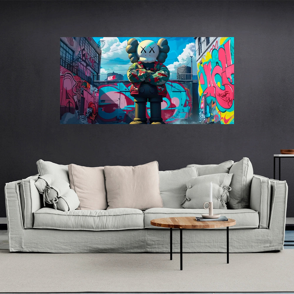 Eine Bullshit-Puppe im Graffiti-Stil, Kunstdruck auf Leinwand