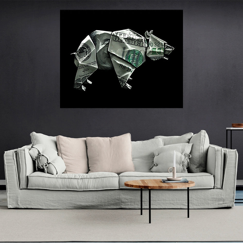 Money Bear Origami Canvas Art - Unique Financial Statement for Modern Spaces