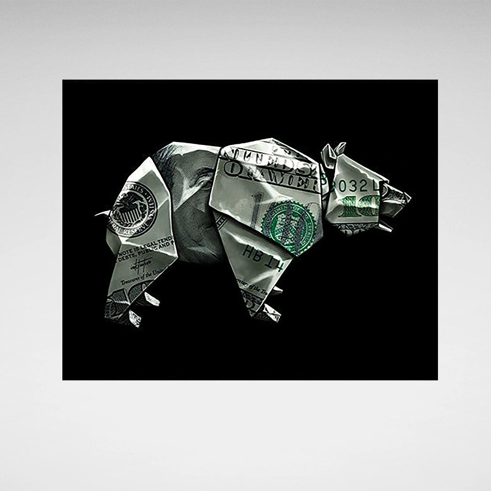 Money Bear Origami Canvas Art - Unique Financial Statement for Modern Spaces