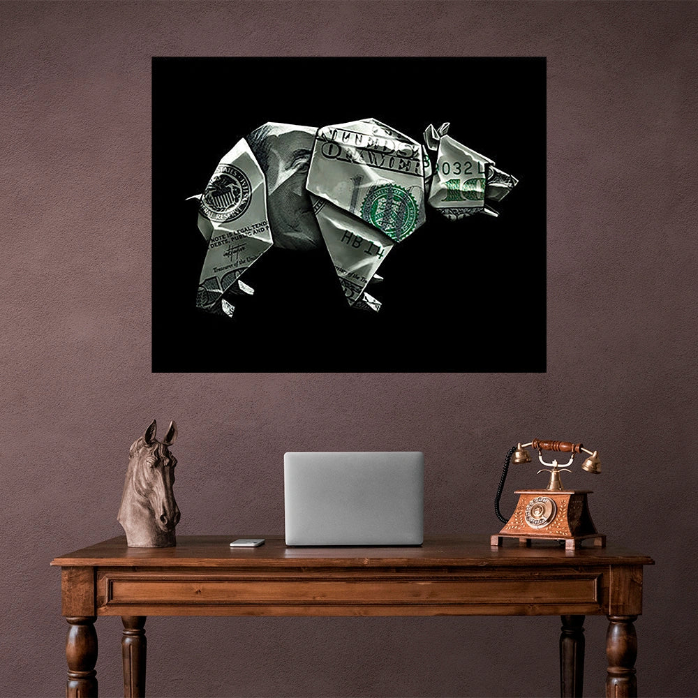 Money Bear Origami Canvas Art - Unique Financial Statement for Modern Spaces