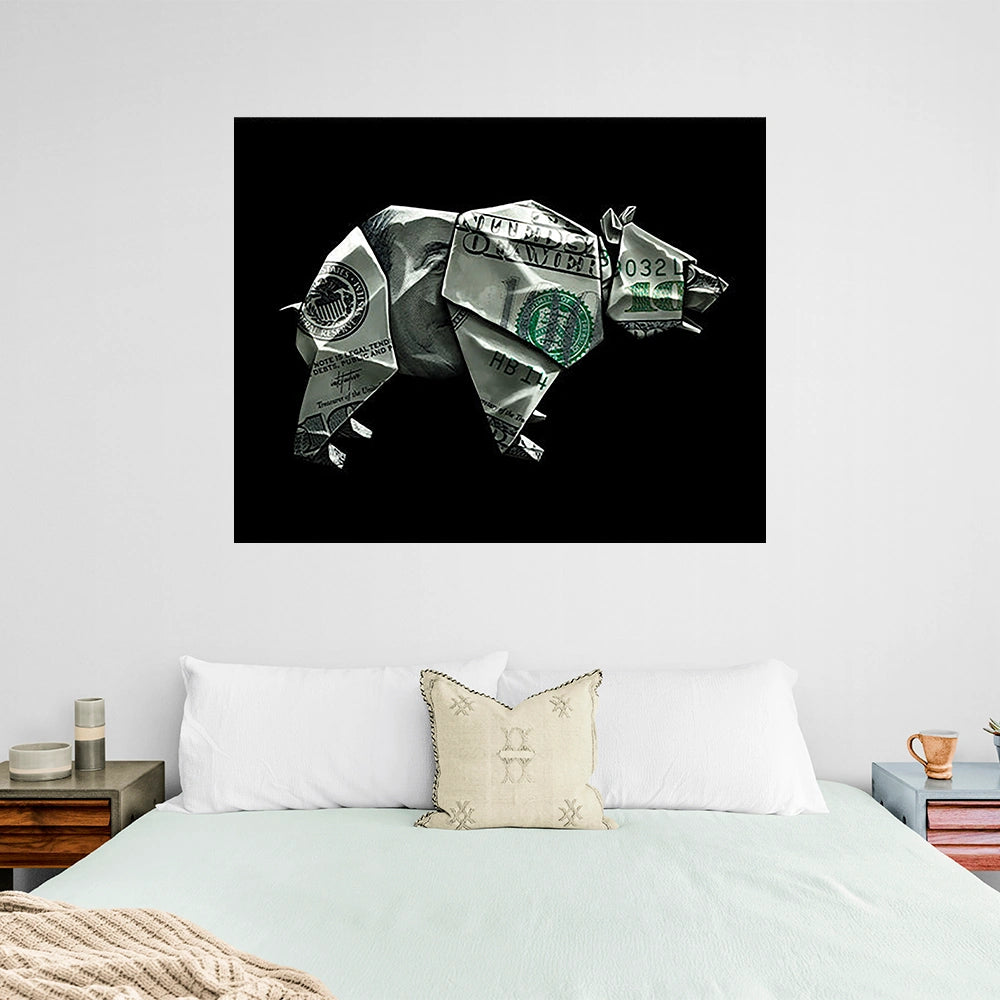 Money Bear Origami Canvas Art - Unique Financial Statement for Modern Spaces
