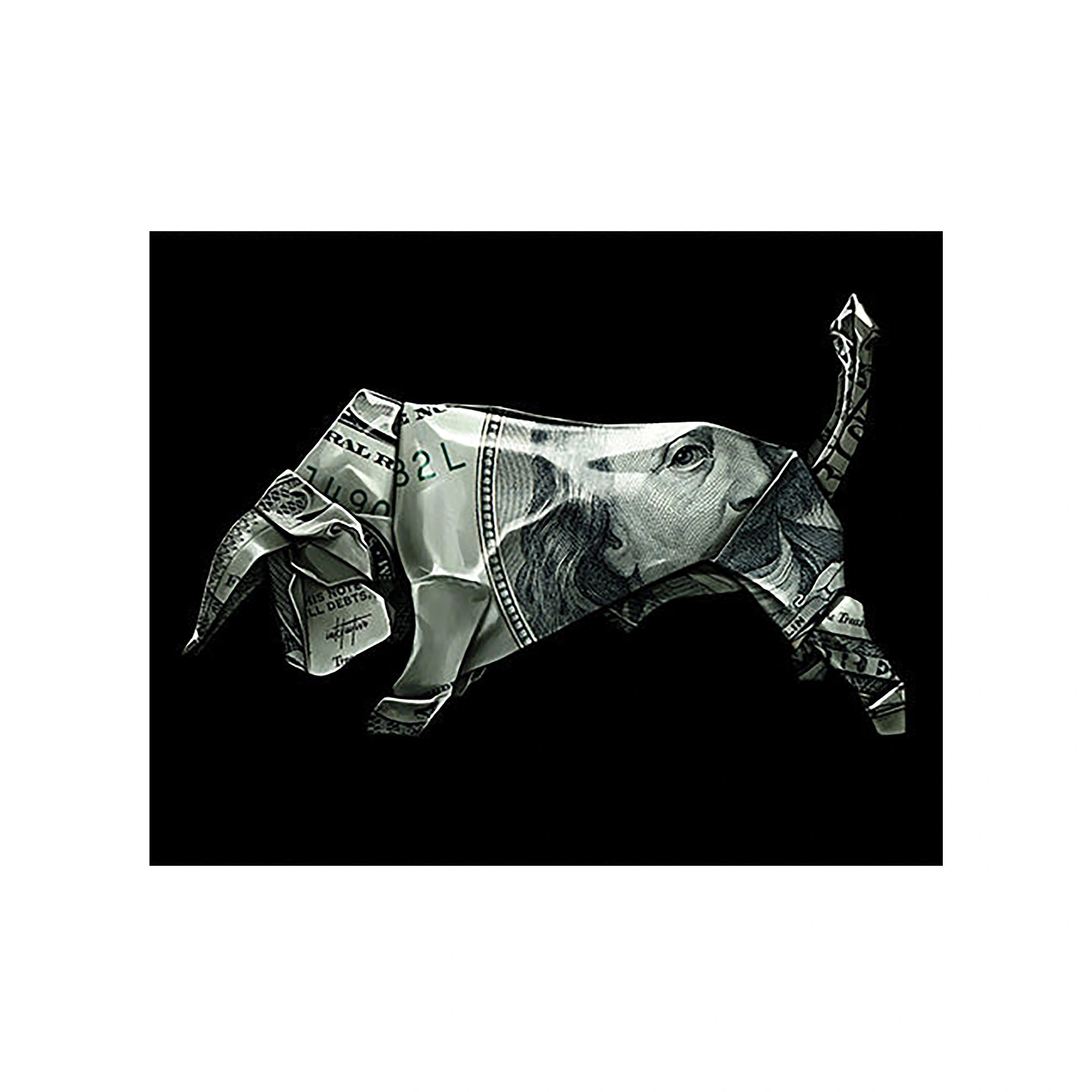 Money bull Origami Canvas Art - Creative Financial Flair for Contemporary Decor