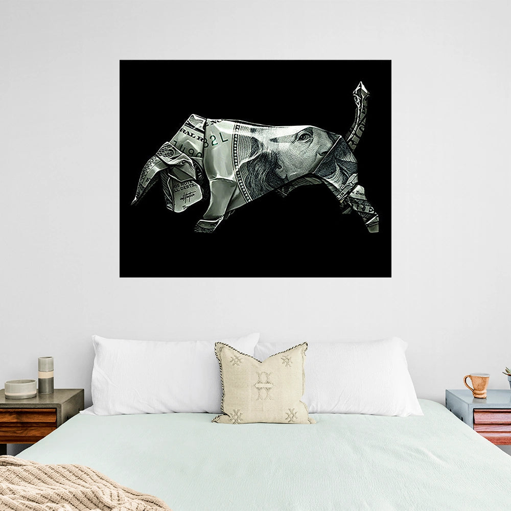 Money bull Origami Canvas Art - Creative Financial Flair for Contemporary Decor
