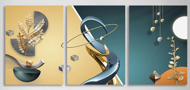 Mehrteiliger Kunstdruck auf Leinwand, Blau-Gold-Abstraktion