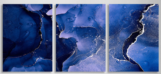 Modularer, abstrakter Kunstdruck auf Leinwand, mehrere Teile, Marineblau