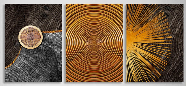 Modularer Kunstdruck auf Leinwand, mehrere Teile, in dunklen und goldenen Farbtönen