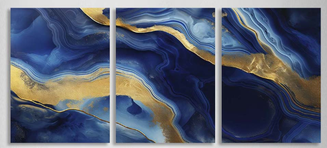 Kunstdruck auf Leinwand, mehrteilig, tiefblauer Marmor mit Gold