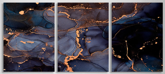 Modular abstract in blue with gold elements Multi Panel Canvas Wall Art Print
