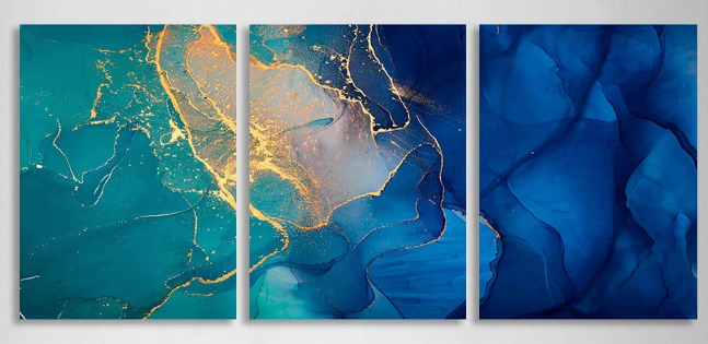 Modularer blau-grüner abstrakter mehrteiliger Kunstdruck auf Leinwand
