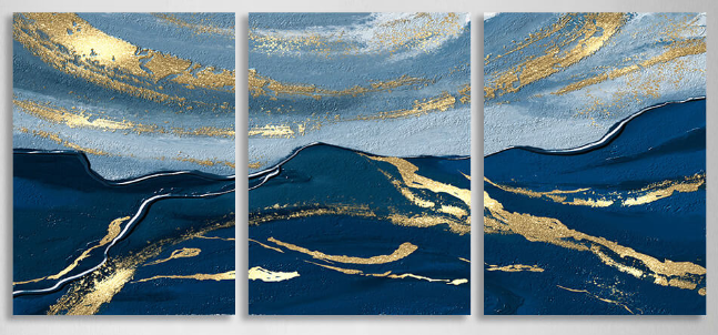 Modularer, abstrakter, tiefblauer, mehrteiliger Kunstdruck auf Leinwand