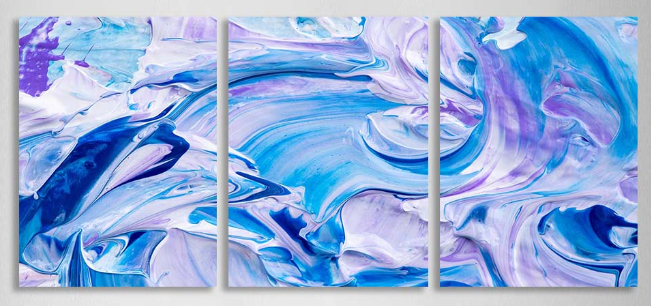 Mehrteiliger Kunstdruck auf Leinwand Blau-lila Farbspritzer