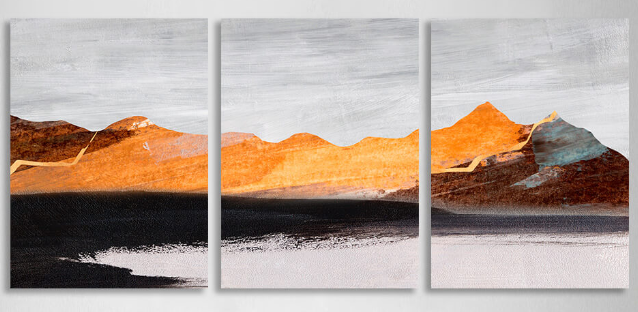 Modularer orange-grauer abstrakter mehrteiliger Kunstdruck auf Leinwand