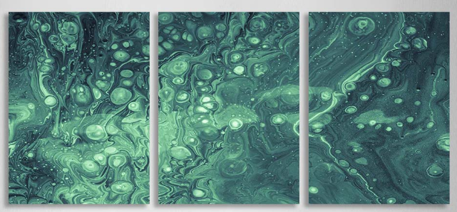 Mehrteiliger Kunstdruck auf Leinwand „Bubbles“ in türkisfarbener Acrylfarbe