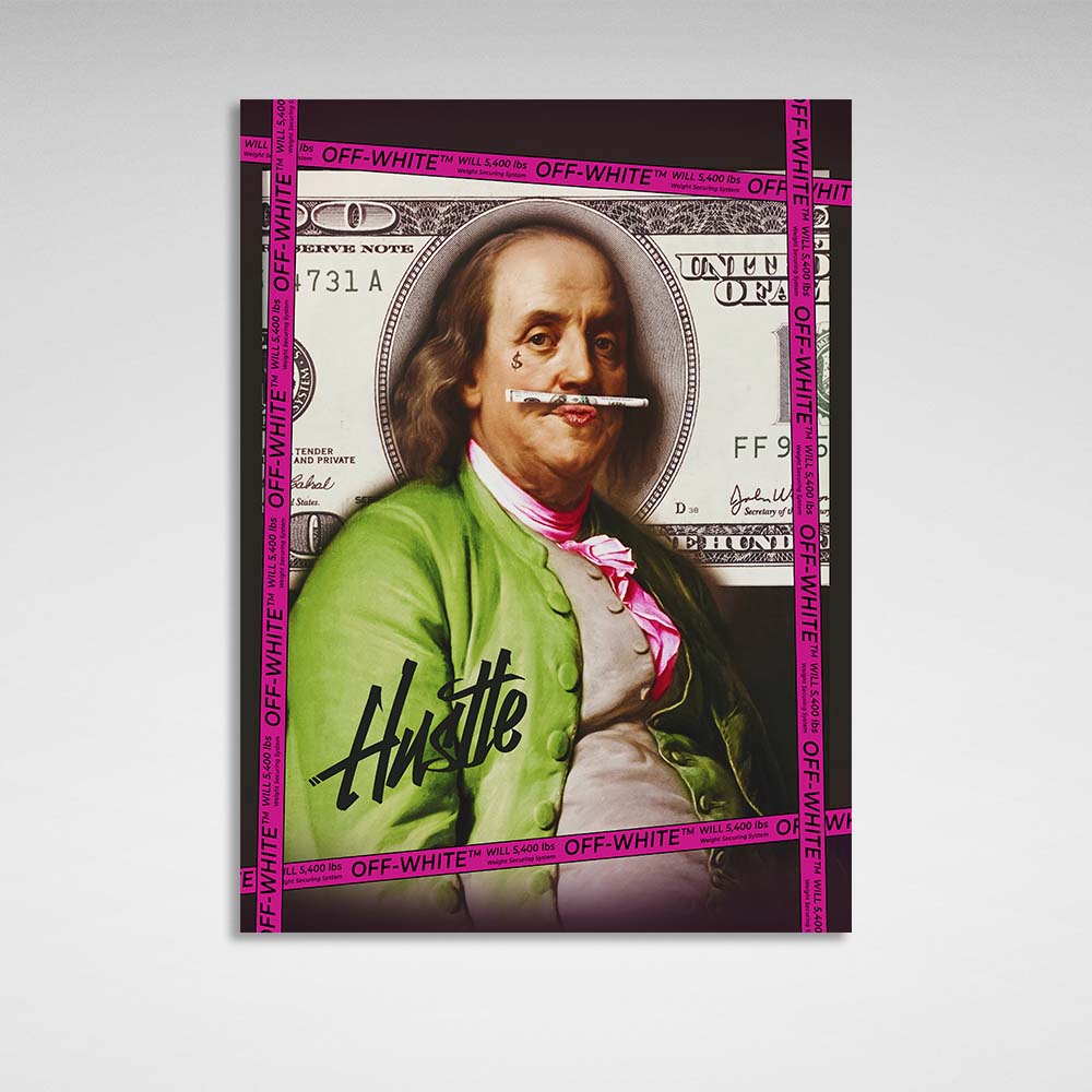 Franklin against the backdrop of $100 Inspirational Canvas Wall Art Print