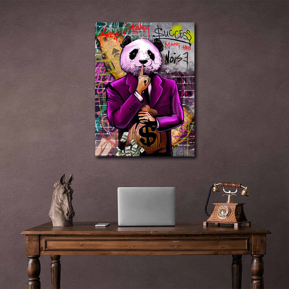 Zur Motivation Geld Panda Machen Sie den Lärm Motivierender Leinwand-Wand-Kunstdruck