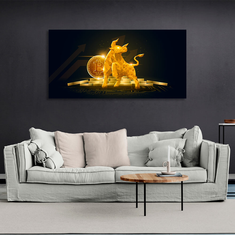 Bitcoin gold coin and gold bullion Inspirational Canvas Wall Art Print