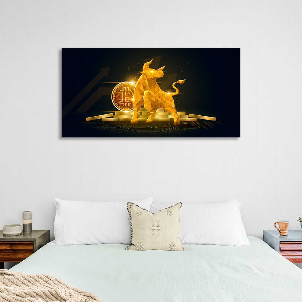 Bitcoin Goldmünze und Goldbarren Inspirierender Leinwand-Kunstdruck