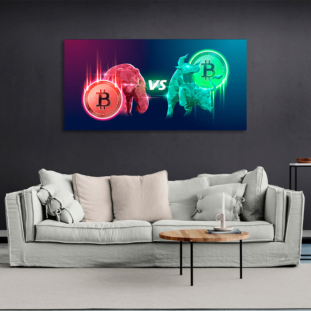 Bitcoin bull vs. bear Inspirational Canvas Wall Art Print