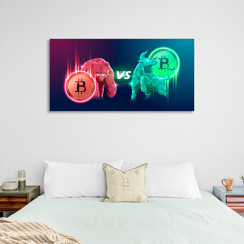 Bitcoin bull vs. bear Inspirational Canvas Wall Art Print