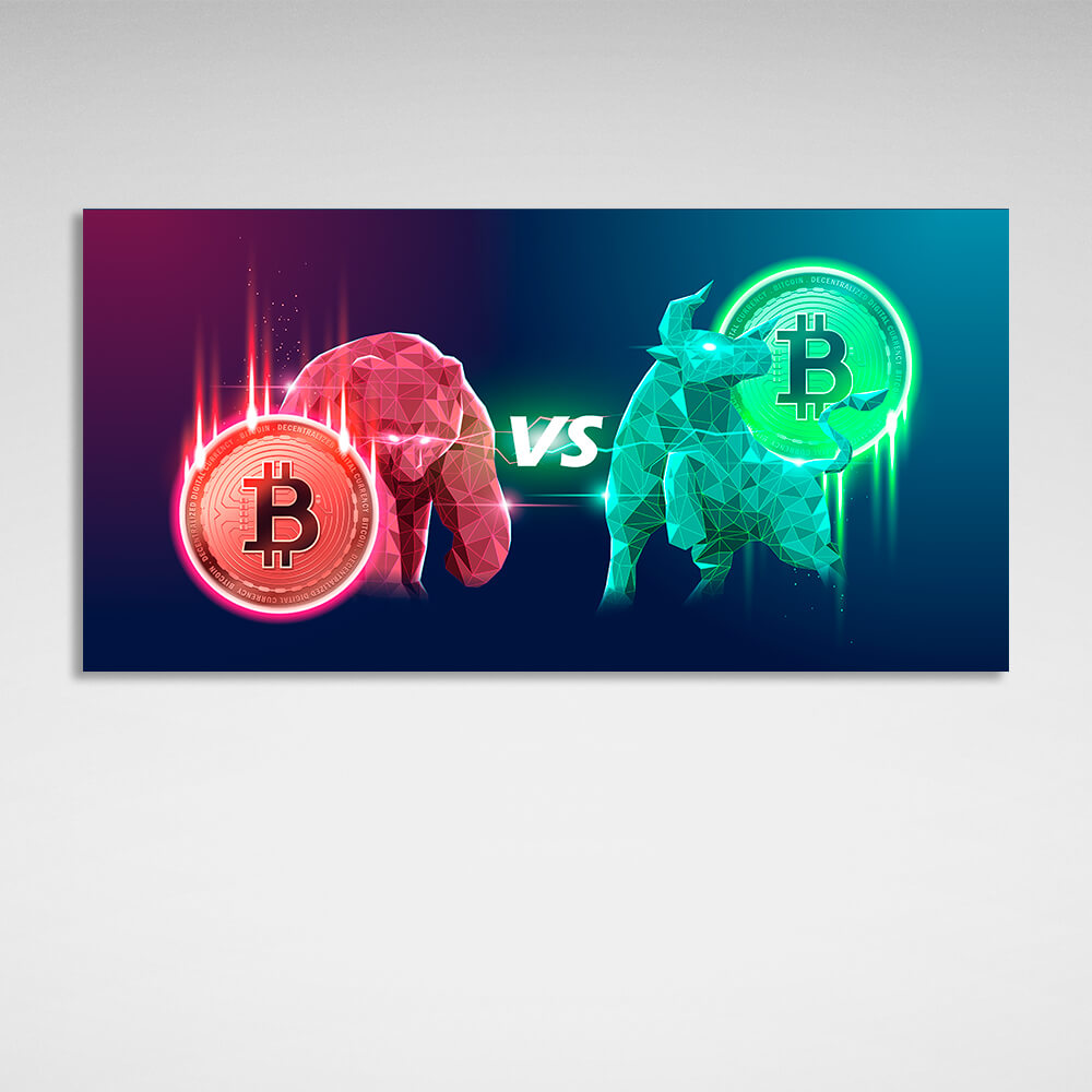 Bitcoin Bulle vs. Bär Inspirierender Leinwand-Kunstdruck