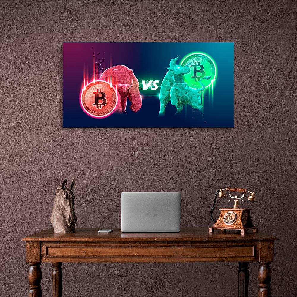 Bitcoin Bulle vs. Bär Inspirierender Leinwand-Kunstdruck