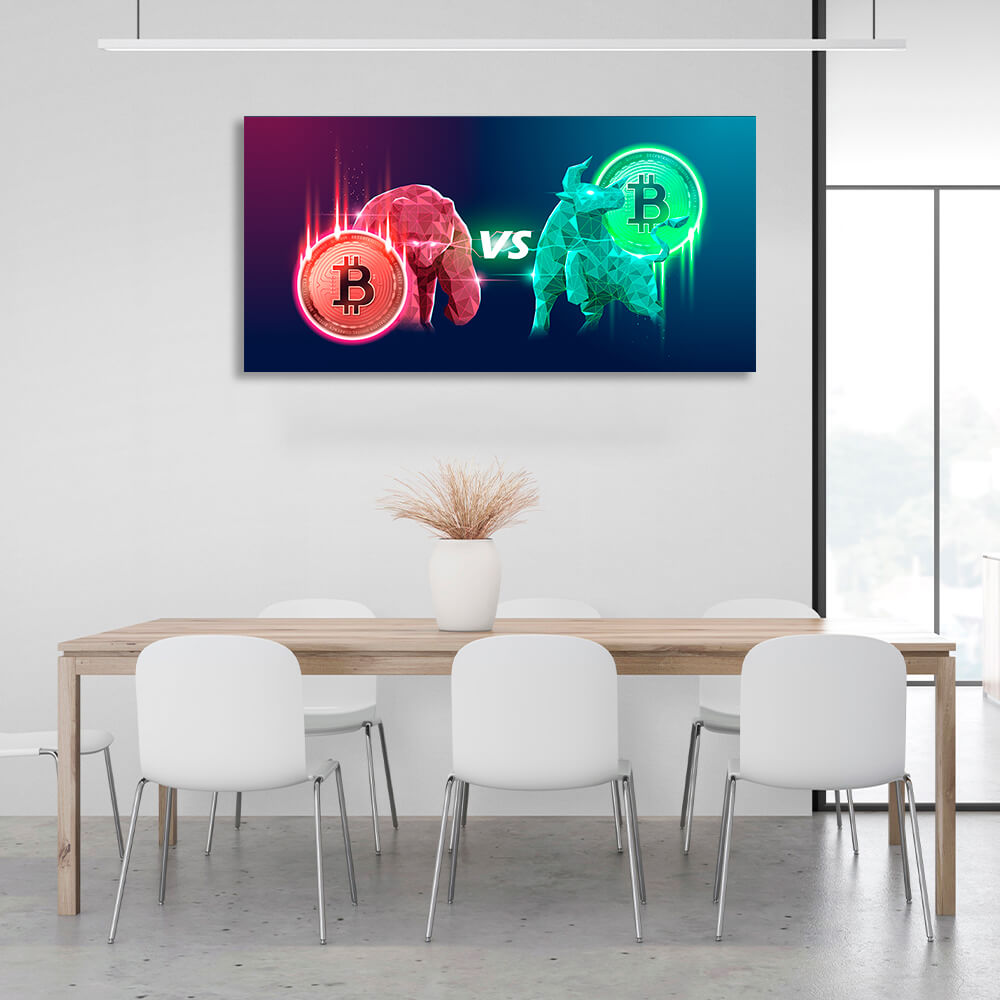 Bitcoin Bulle vs. Bär Inspirierender Leinwand-Kunstdruck