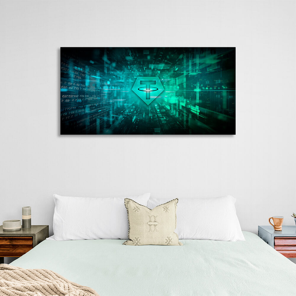 Tether USDT grünes Logo Inspirierender Kunstdruck auf Leinwand