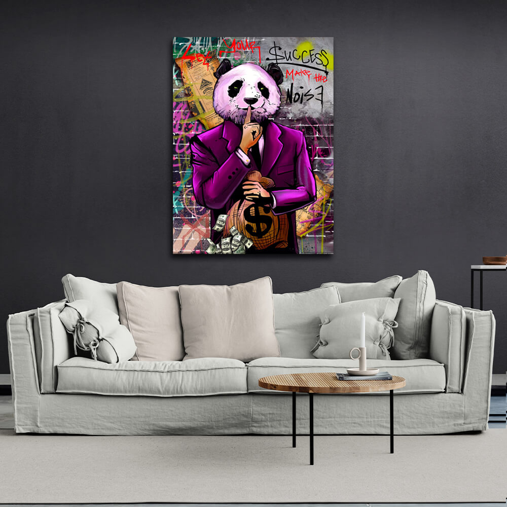 Zur Motivation Geld Panda Machen Sie den Lärm Motivierender Leinwand-Wand-Kunstdruck