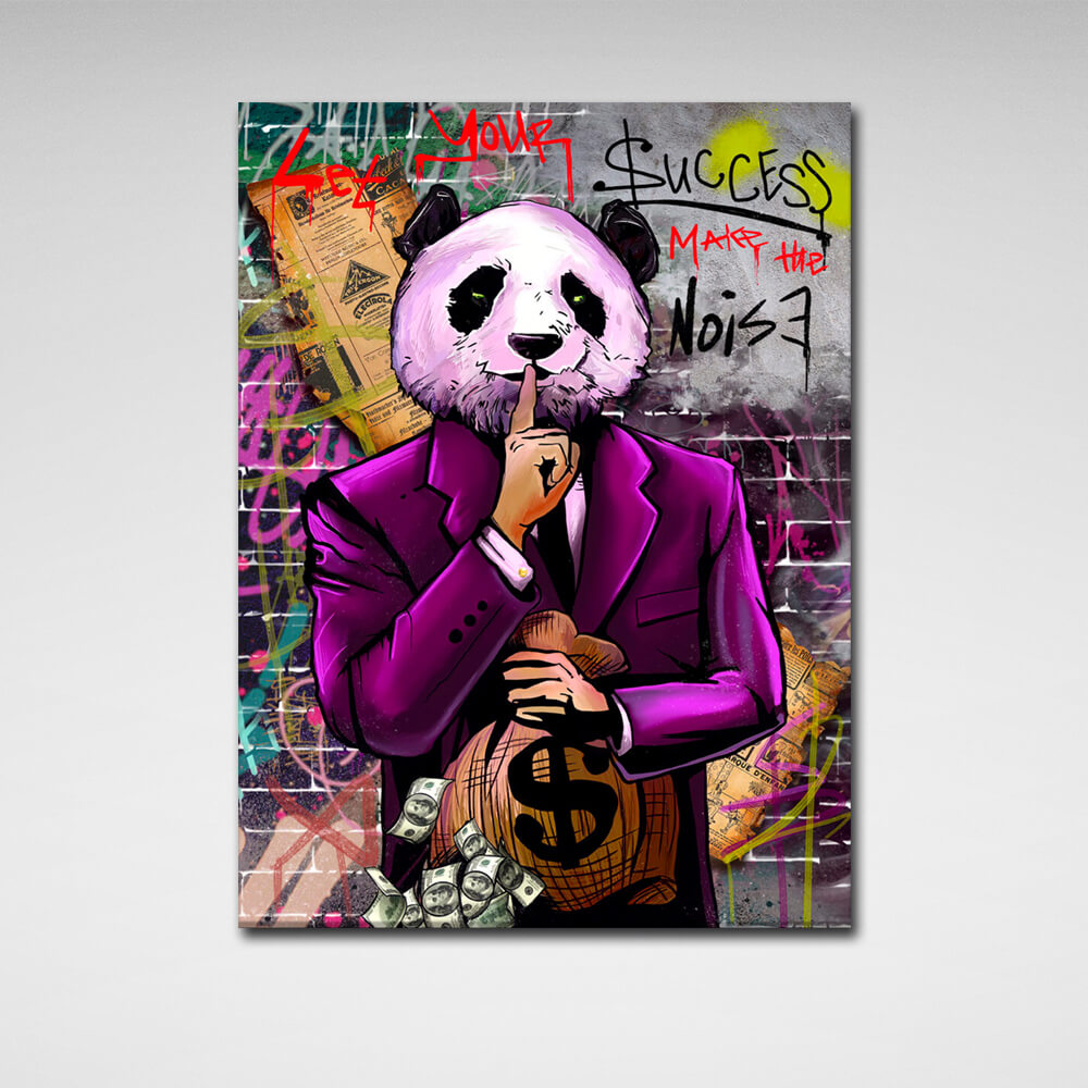 Zur Motivation Geld Panda Machen Sie den Lärm Motivierender Leinwand-Wand-Kunstdruck