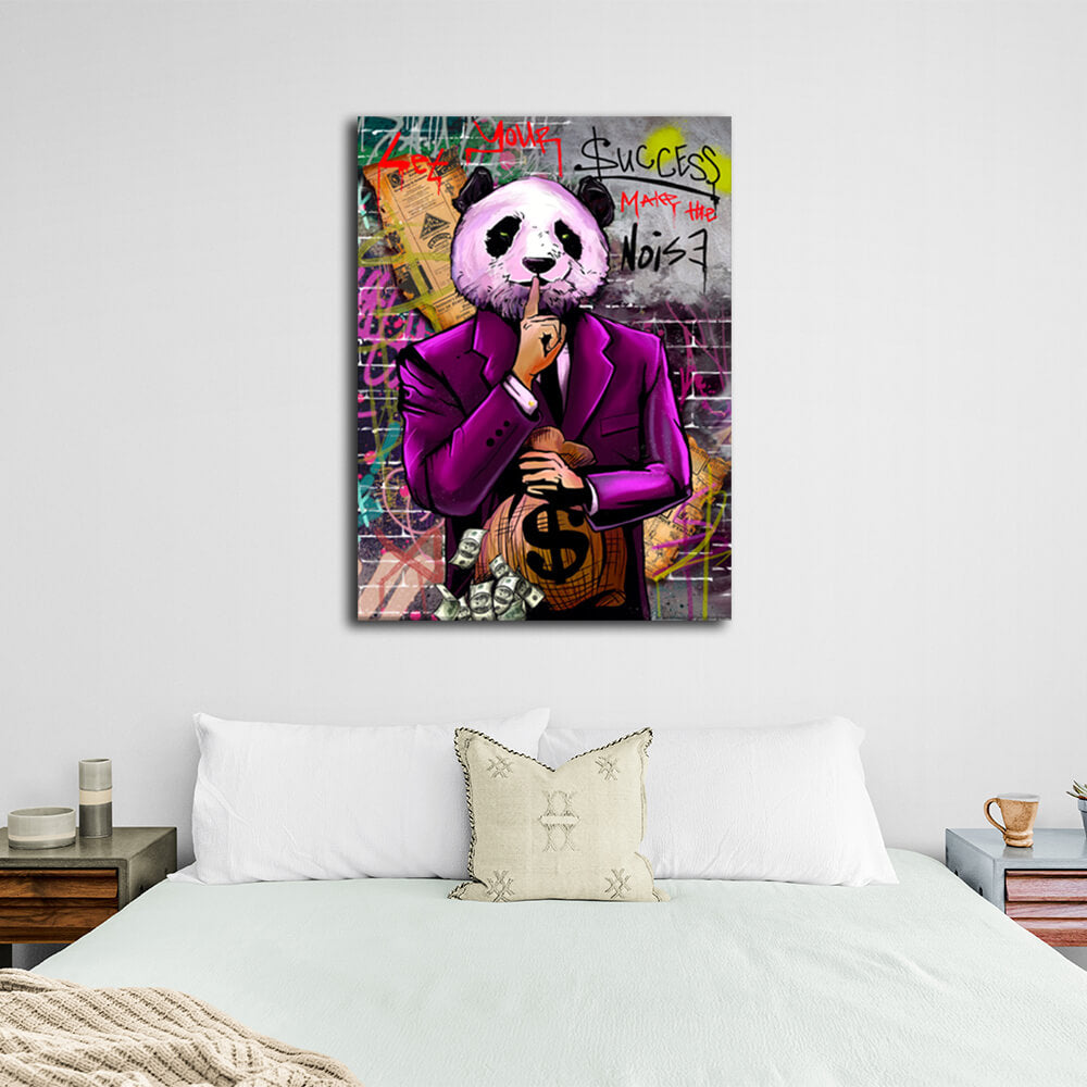 Zur Motivation Geld Panda Machen Sie den Lärm Motivierender Leinwand-Wand-Kunstdruck