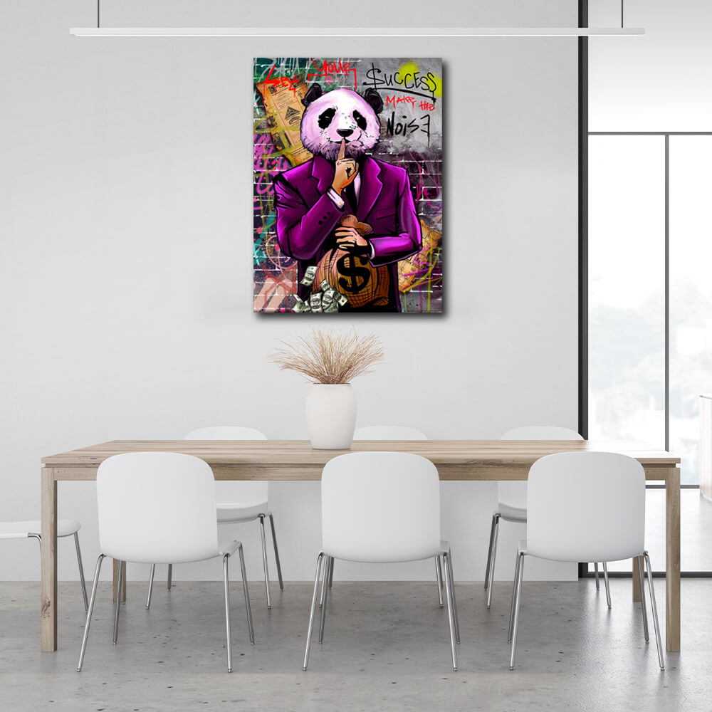 Zur Motivation Geld Panda Machen Sie den Lärm Motivierender Leinwand-Wand-Kunstdruck