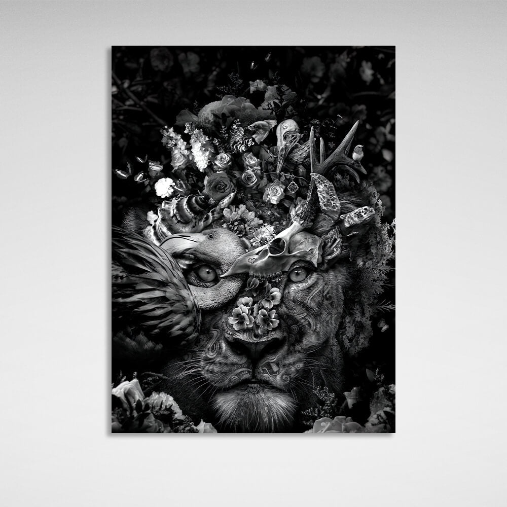 Lioness black and white Canvas Wall Art Print