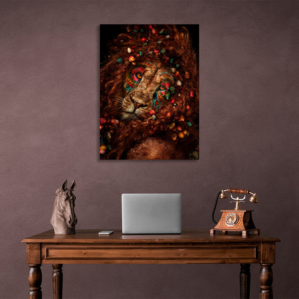 Interior Curly lion and colored stones Canvas Wall Art Print